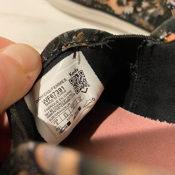 KEDS Double Decker Black Floral Slip on Sneakers Womens Size 8M EUC Water Color - Picture 7 of 9